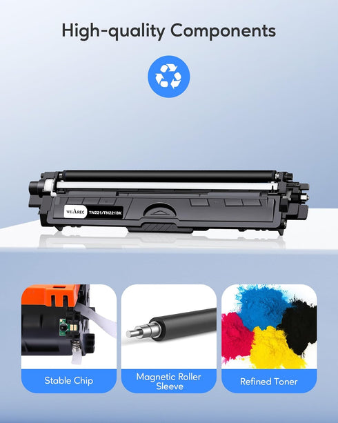 TN221 TN225 High Yield Toner Cartridge Replacement for Brother TN-221 TN-225, Compatible with MFC-9130CW, 4 Pack