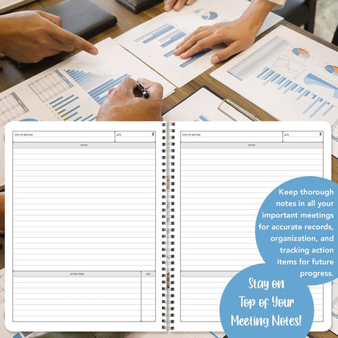 BookFactory Meeting Notebook/Meeting Book for Work - Black, 120 Pages (Ruled Format), 8.5in x 11in, Wire-O Bound