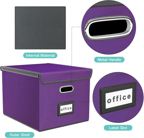 Upgraded File Organizer Box with Lid, Huolewa Collapsible Linen Hanging Filing & Storage Box for Office/Decor