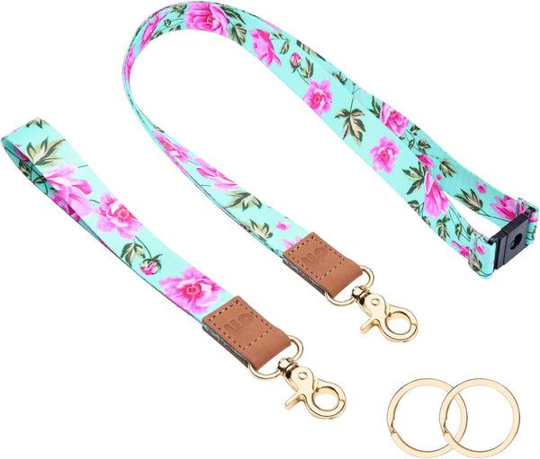 Wisdompro Cute Wrist & Neck Lanyard for Women, Breakaway Lanyards for ID Badges, Car Keys, Wallet - Powder Blue Flower