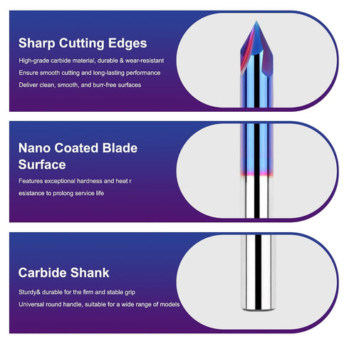 60 1/4" Degree V Groove Router Bit Shank, Sturdy Durable Chamfer Solid Carbide Bit with Nano Blue Coated for CNC