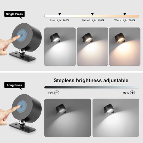 LEWENTECH 360 3 Dimmable (1) LED Wall Mounted Lights Rechargeable Magnetic Rotation Night Light Battery Operated Wall