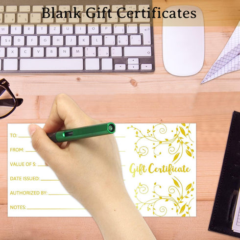 Fancy Land Blank Gift Certificates, 25pcs Gold Foil Cards with Envelopes for Business