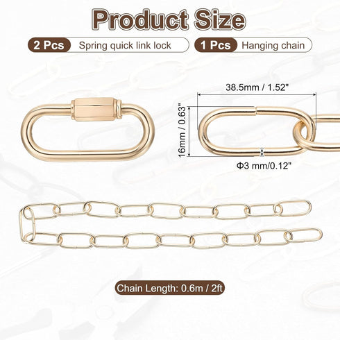 2ft 3mm/0.12" 2 uxcell Lighting Hanging Chain, Looping Metal Pendant Chandelier Chain Extension with Quick Link Lock