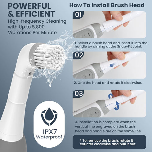 5 LifeBasis Rechargeable Power Scrubber, Cordless Electric Cleaning Brush, Water Resistant Small Electric Grout Brush