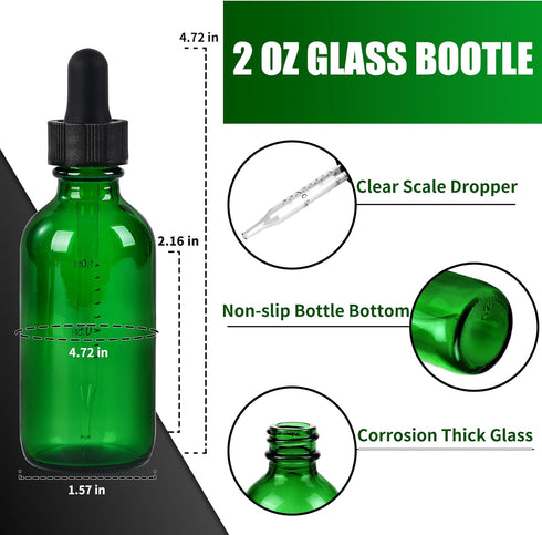 24 Pcs 2oz Green Glass Dropper Bottles, Leakproof Tincture Bottles with Dropper for All Kinds of Liquids