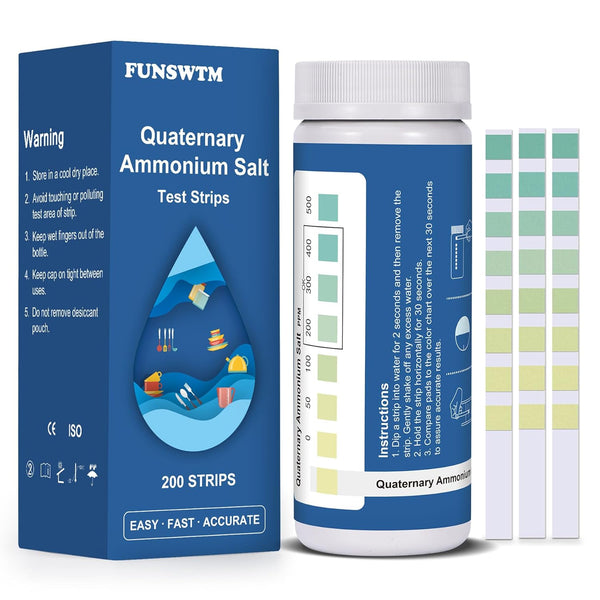 Quaternary Ammonium Test Strips: 200 Strips for Food Service Testing Range 0-500ppm Quat Test Strips