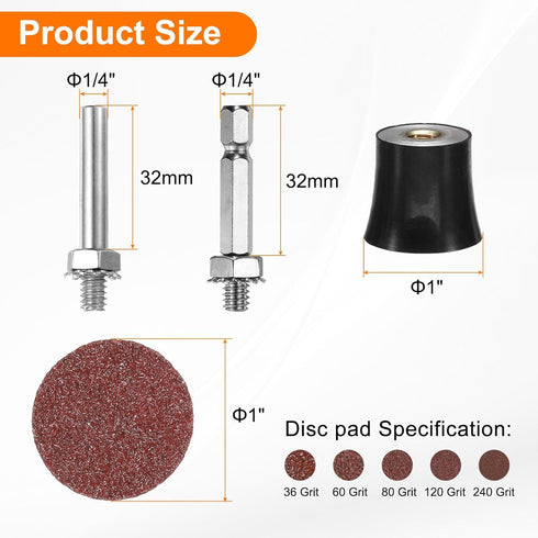 53pcs Set 1" 1/4" 36/60/80/120/240 HARFINGTON Quick Change Discs Roll Lock Sanding Discs with Shank Pad Holder Grit