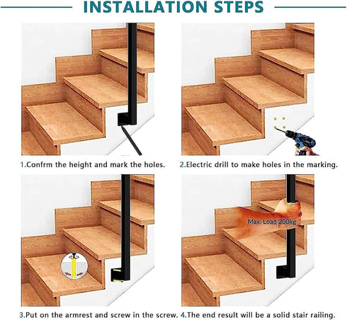 PAUANI Poles(U,45cm) Metal Wall Mount Stair Railing, U/M-Shaped Non-Slip Stair Handrail, Elderly Children's Safety