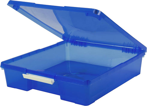 Storex Classroom Craft Project Box – Stacking Plastic Organizer, Fits 12x12 Scrapbooking Paper, Blue, 5-Pack