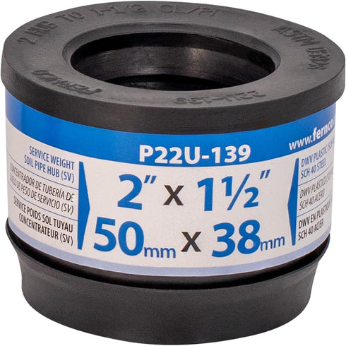 Fernco P22U-139 2-in. Service Weight Cast Iron Hub to 1.5-in. Sch. 40 PVC Compression Donut, 2-Pack