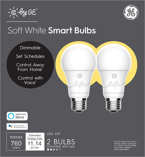 Bulbs, (2Pack), Packaging GE Lighting CYNC Smart Light Bluetooth Enabled, Alexa and Google Home Compatible, Soft White