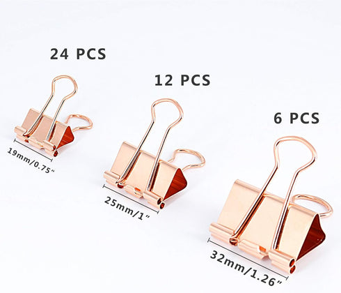 Binder Clips Paper Clamps, Assorted Sizes Set (Small, Medium, Large) for Office School and Home Supplies (Rose Gold) by YOPINK