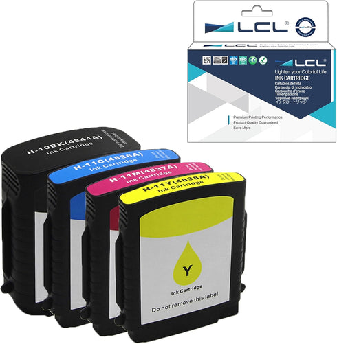 LCL Compatible Ink Cartridge Replacement for HP 10 11 C4844A C4836A C4837A C4838A for 1000 1100 1200 2000 2200 (4-Pack)