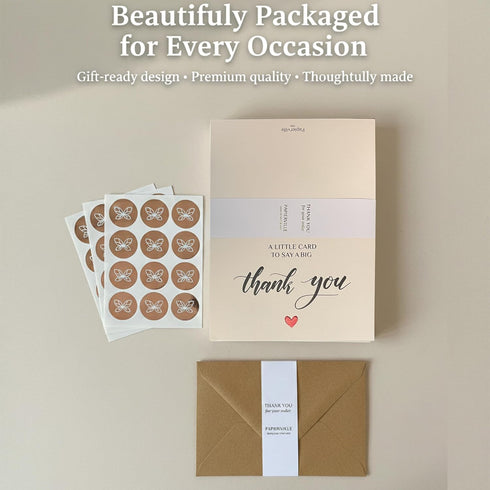 Papierville 50 4x6, Embossed Thank You Cards with Envelopes & Stickers Ivory Folded Notecards Elegant Textured