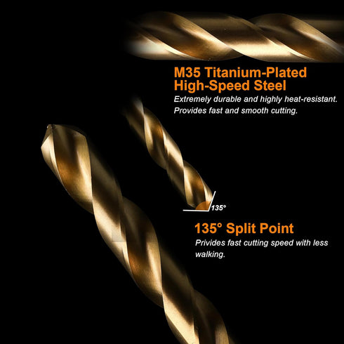 M35 Cobalt Drill Bit Set 20PCS (1/16"-1/2") High Speed Steel Jobber Length Kit for Hardened Metal with Index Storage