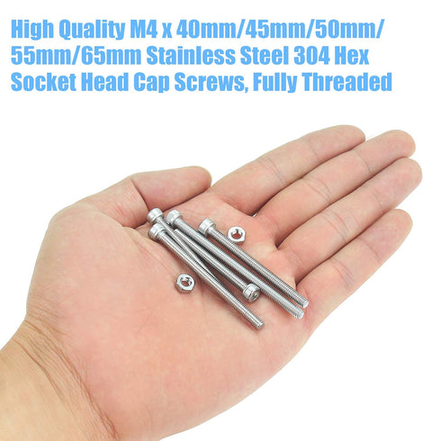 DYWISHKEY 100 Pieces M4 x 40mm/45mm/50mm/55mm/65mm Stainless Steel 304 Hex Socket Head Cap Bolts and Nuts Kit