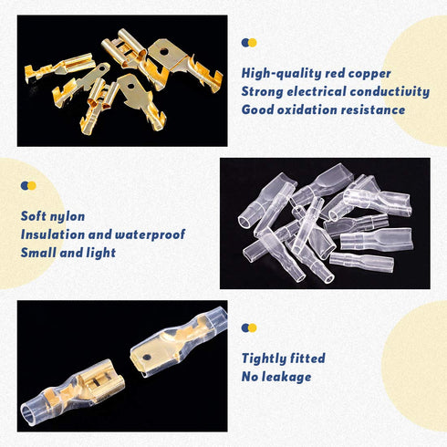 Glarks 720Pcs Male and Female Wire Spade Connector Assortment Kit with Insulating Sleeve for Car Audio