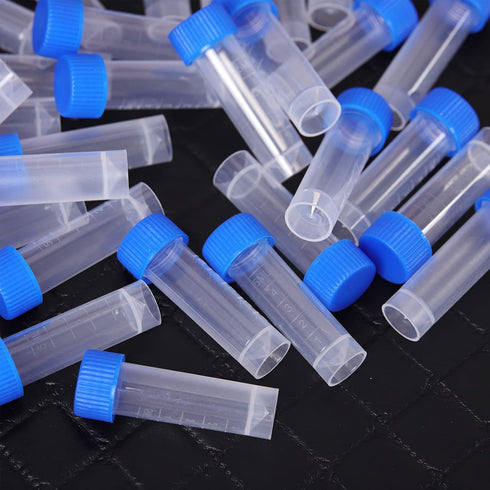 50 Pieces 5 ML Plastic Cryovial Test Tubes with Blue Screw Caps, Graduated Clear Sample Vial Container