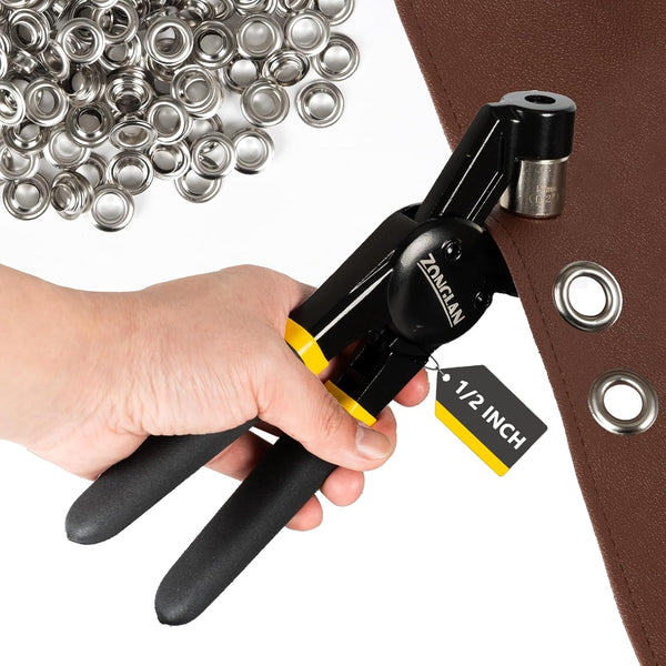 Heavy Duty Grommet Tool Kit with 1/2 Inch Die, 300 Sets of 12MM Grommets, Handheld Eyelet Tool