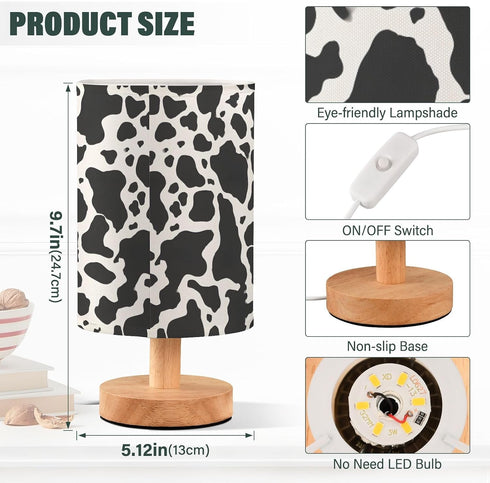 ALAZA Bedside Table Lamp for Bedroom Black White Cow Texture Nightstand LED Light Lamps with USB Port Linen Fabric