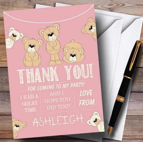 The Card Zoo Cute Teddy Bears Pink Party Thank You Cards