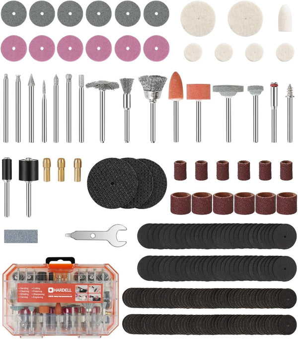 HARDELL 227pcs Rotary Tool Accessories Kit, 1/8"(3.2mm) Diameter Shanks, Universal Fitment for Cutting, Polishing,