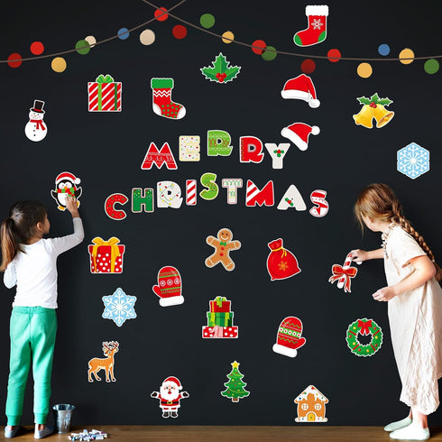 TaoBary 39 Pcs Christmas Bulletin Board Decorations Set - Merry Christmas Stockings, Balls, Gift Boxes for Classroom