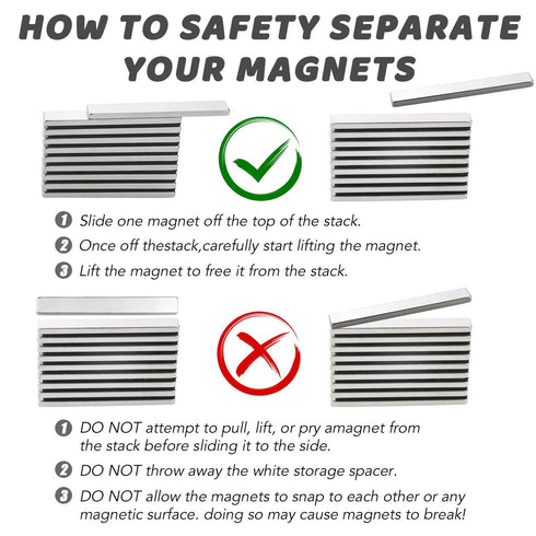 MIKEDE Strong Neodymium Bar Magnets - 12 Pack Rare Earth Metal Neodymium Magnet with Double-Sided Adhesive