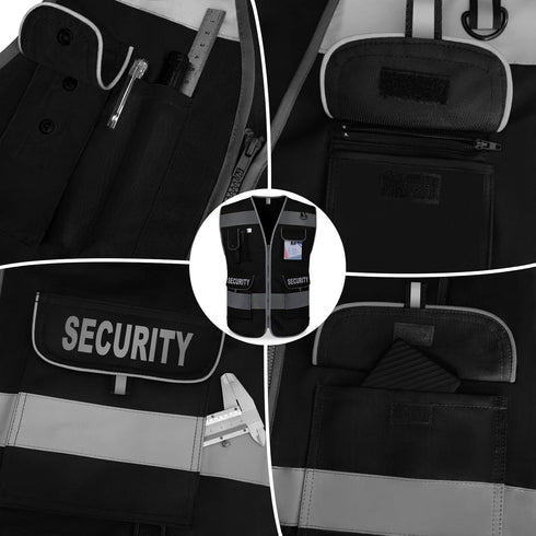 9 (G100S-Black, TCCFCCT Security Vest for Security Guard Pockets High Visibility Reflective Safety Vest for Men Women