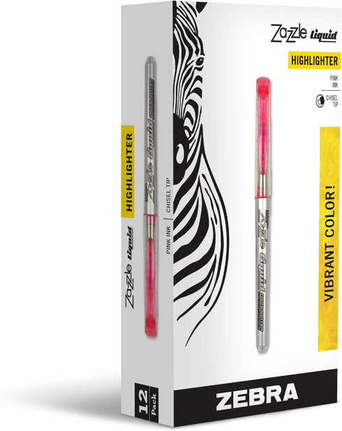 Zebra Zazzle Liquid Ink Highlighter, 12-Count, Chisel Tip, Pink