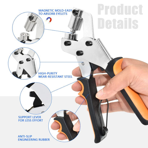 3/8 Inch 10mm Heavy Duty Grommet Tool Kit with 500pcs Golden Grommets, Easy Eyelet Hole Punch Pliers for Fabrics