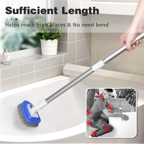 3-in-1 52-Inch Floor Scrubber and Bathtub Cleaner with Adjustable Long Handle, Shower Brush for Cleaning Bathroom Tile
