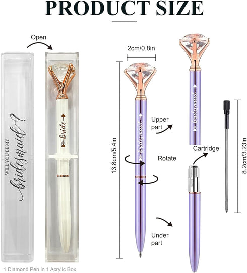 LADY&HOME 10 Pcs Bridesmaid Pens Large Diamond Pens Crystal Metal Ballpoint Pens Gifts for Women Wedding Bridal Shower Favors (Lavender) by LADY&HOME