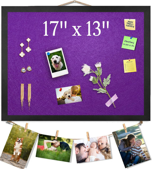 Purple Bulletin Board Cork Boards with Felt, 17" x 13" Small Display Pin Board for Walls, Jewelry, Photos