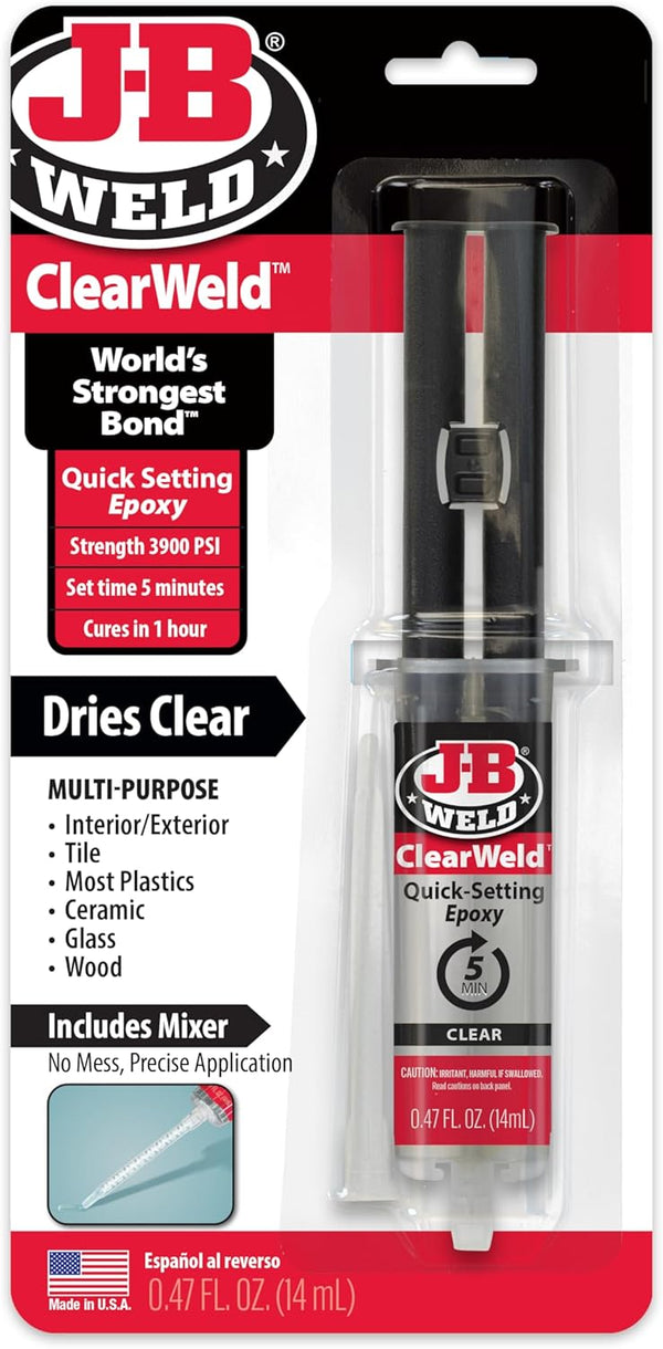 J-B Weld ClearWeld 5 Minute Epoxy, Clear, 14ml with Static Mixer, (50114H)