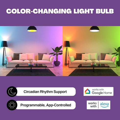 NorbSMART Smart Light Bulb LED, 1-Pack, Color Changing, 9W, A19, E26, Dimmable, Works with Alexa & Google Home