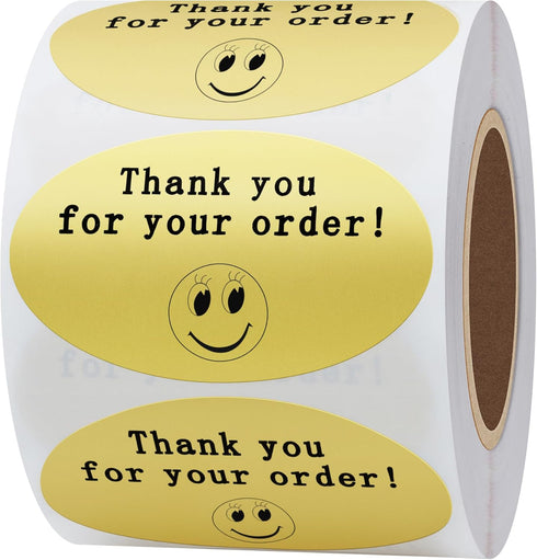 Hybsk 50mmx30mm Oval Gold Metallic Foil Thank You for Your Order Retail Mailing Stickers, 500 Labels