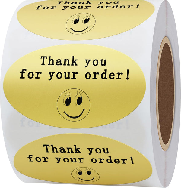 Hybsk 50mmx30mm Oval Gold Metallic Foil Thank You for Your Order Retail Mailing Stickers, 500 Labels