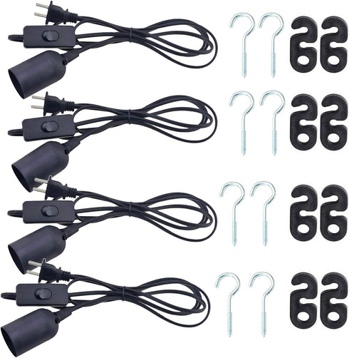 REXTiN 4packs 5.9ft E26/E27 LED Light Socket Extension Cord with On/Off Switch