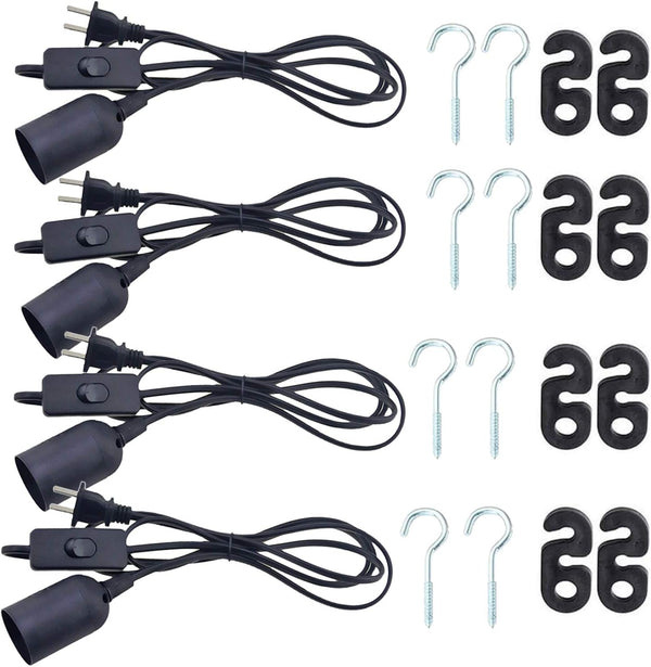 REXTiN 4packs 5.9ft E26/E27 LED Light Socket Extension Cord with On/Off Switch