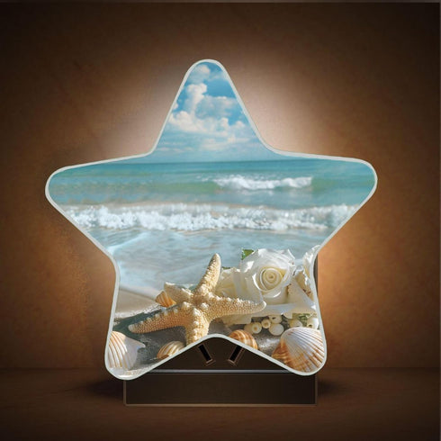ALAZA Starfish Seashell Rose Flower Star Shaped LED Night Light Dusk to Dawn Sensor Plug in Night Home Decor Desk Lamp