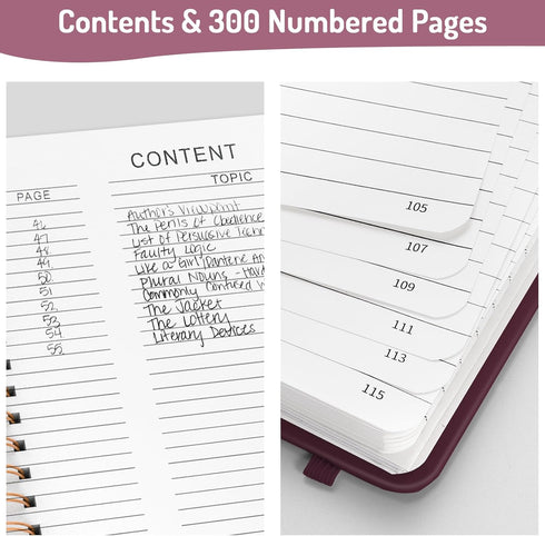 Forvencer A4 Lined Spiral Journal Notebook, 300 Numbered Pages, 11" X 8.5" for Writing, Burgundy