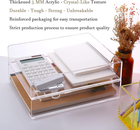 Clear Acrylic Letter Tray, Stackable Desk File Organizer for School Teacher Office Supplies - 2 Pack