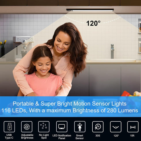 Lights,12inch Closet 3200mAh Dimmable YELKO Under Cabine t Rechargeable Motion Sensor Light, Battery Operated