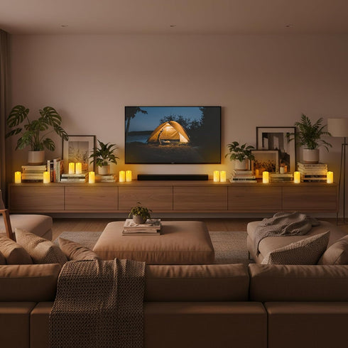 Haown 3D Set 3 Outdoor Flameless Candles, Patented Dual-LED, of Slanted Resin Pillars with Remote, Crisp White