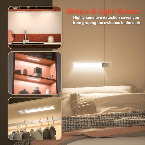 CPFLITA 4Pack 3 Counter Kitchen,Dimmable Closet 76 Under Cabinet Lighting, Motion Sensor Light Indoor with Color Temps