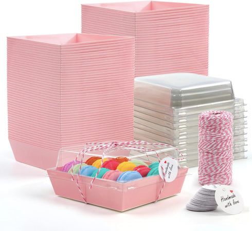 Rocutus 100 Pack Cake Boxes, Take Out Bakery Boxes, Pink Charcuterie Boxes for Cake Packaging, Desserts, Pastry,