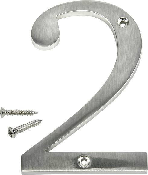 843322 2, Mailbox, 4 Inches Distinctions House Number Brushed Nickel Zinc Flush Mount Address Number, Modern Outdoor