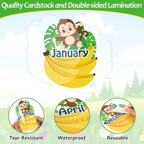 Jungle Theme Monkey Birthday Bulletin Board Set Happy Birthday Chart Cutouts Safari Decorations for Preschool Classroom
